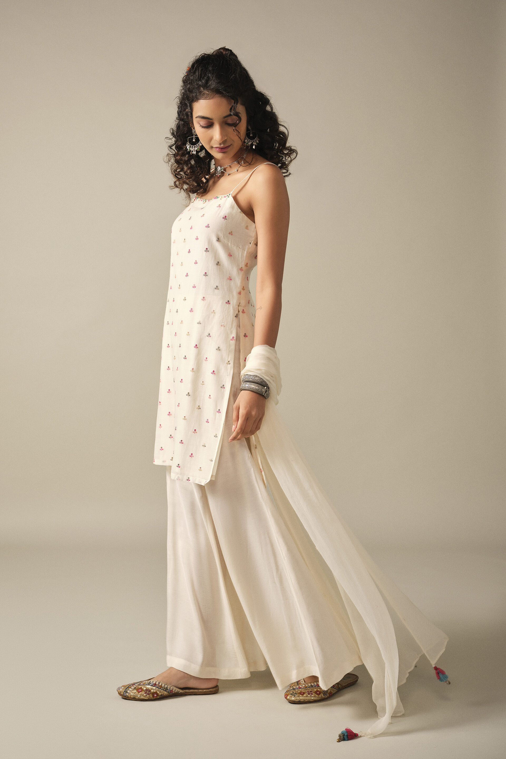 Strappy Sharara Set in White, White, image 4